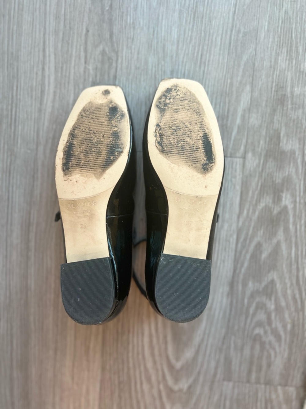Alohas Black Patent Multi-Strap Mary Jane Flats with Gold Buckles - Picture 4 of 4